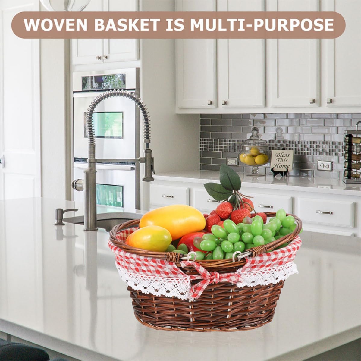 Wicker Woven Storage Basket, Handle Picnic for Fruit image 5