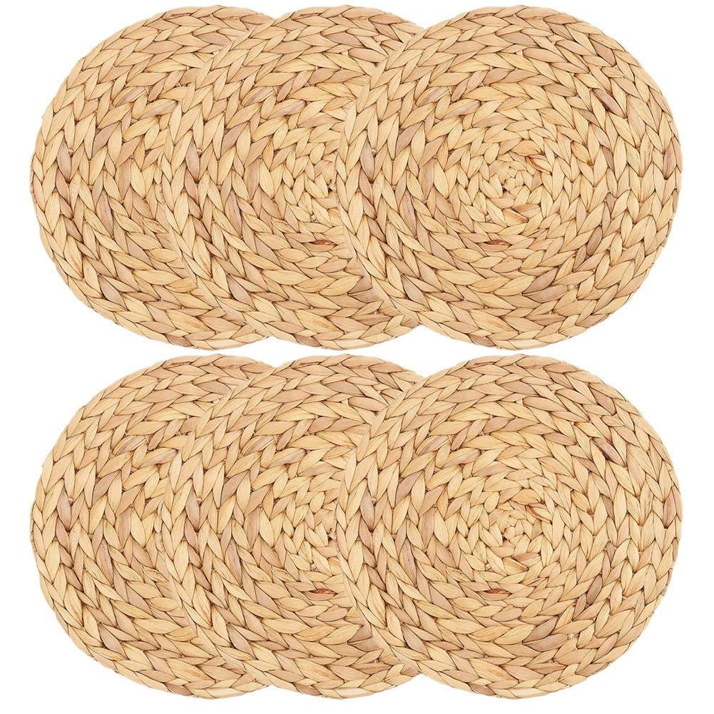 CTRLZS Round Woven Placemats, Water Hyacinth Woven Rattan Placemats Round Braided Rattan Tablemats Non-Slip Insulation Pads