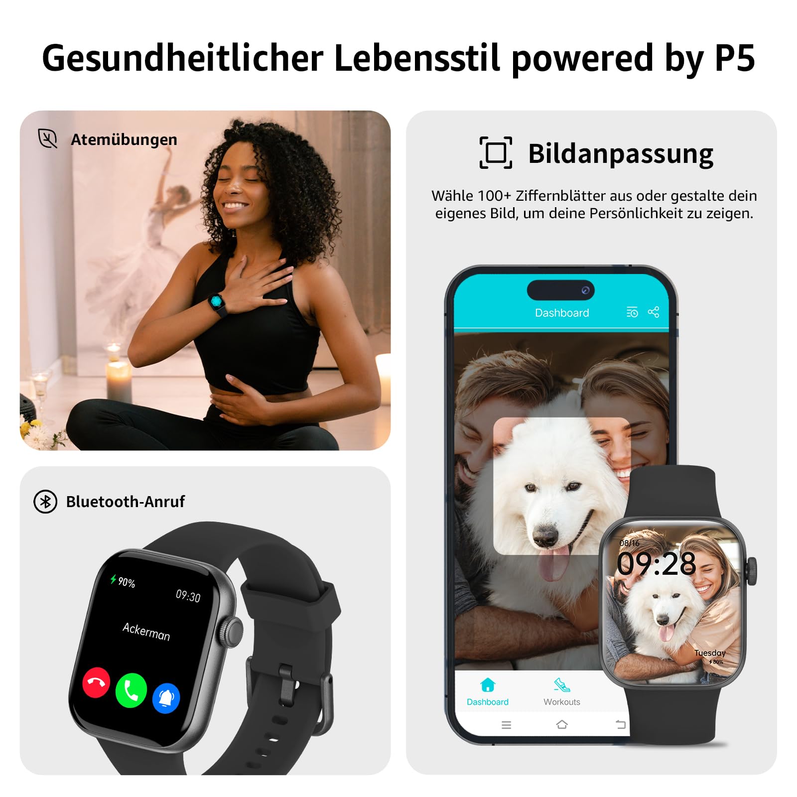 Smartwatch Damen Herren, 1,85" HD Touch Fitnessuhr mit Telefonfunktion, 140+Sportmodi Smart Watch Fitness Tracker mit Pulsmesser Schlafmonitor Schrittzähler, IP68 Wasserdicht Sportuhr für iOS Orange