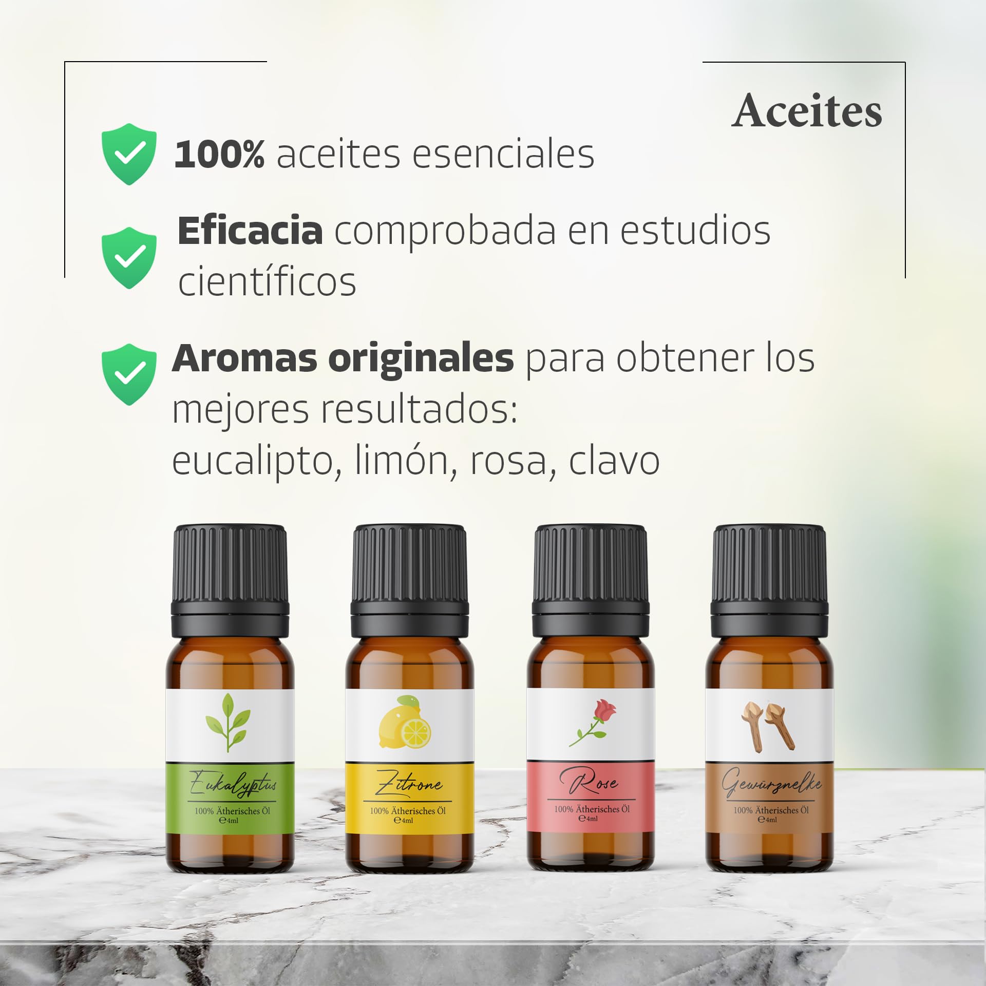 SOS Kit de entrenamiento olfativo con frascos: Eucalipto, Rosa, Clavo, Limón – Entrena tu olfato y recupera los aromas – Ayuda contra la pérdida del olfato – 100% aceites esenciales