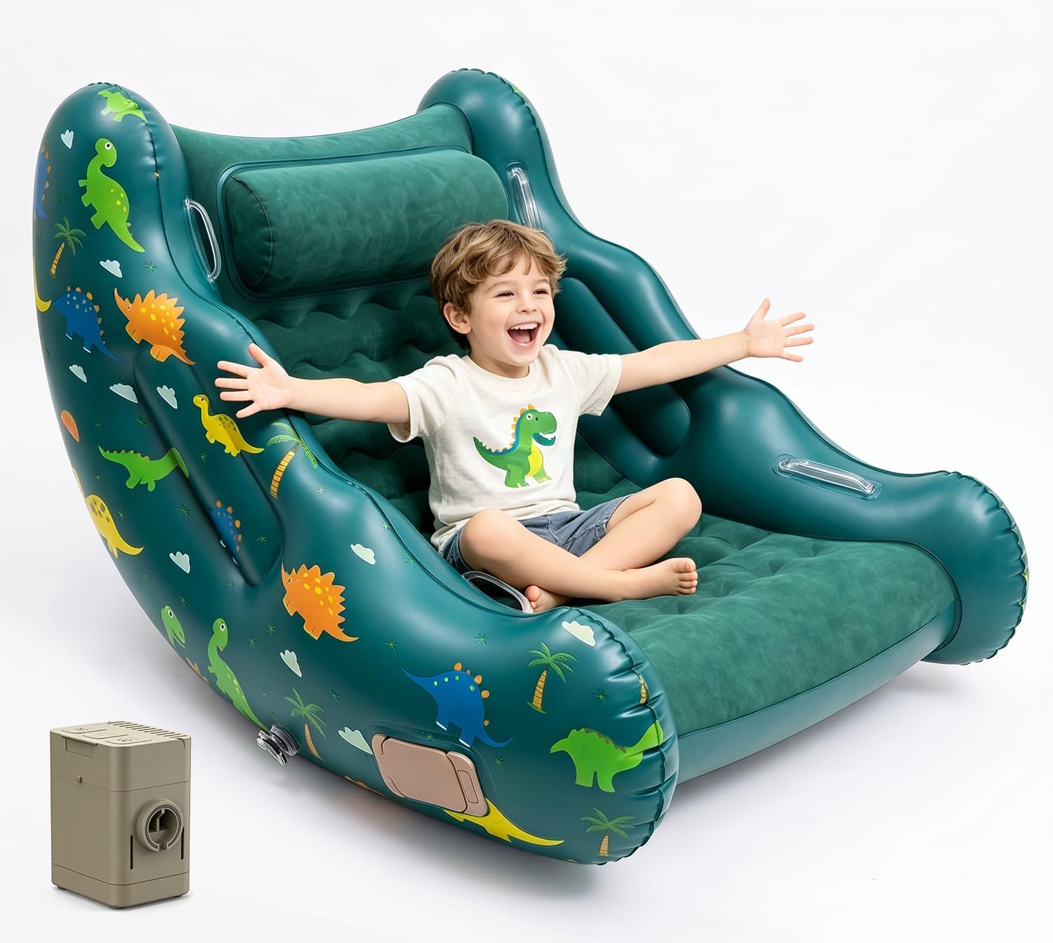 Dinosaur Inflatable Rocking Chair for Kids Ages 3-7, Fun Sensory Toy | Birthday Gifts for 3 4 5 6 7 Year Old Boys Girls, Portable Toddler Chair for Indoor Active Play, Reading and Camping