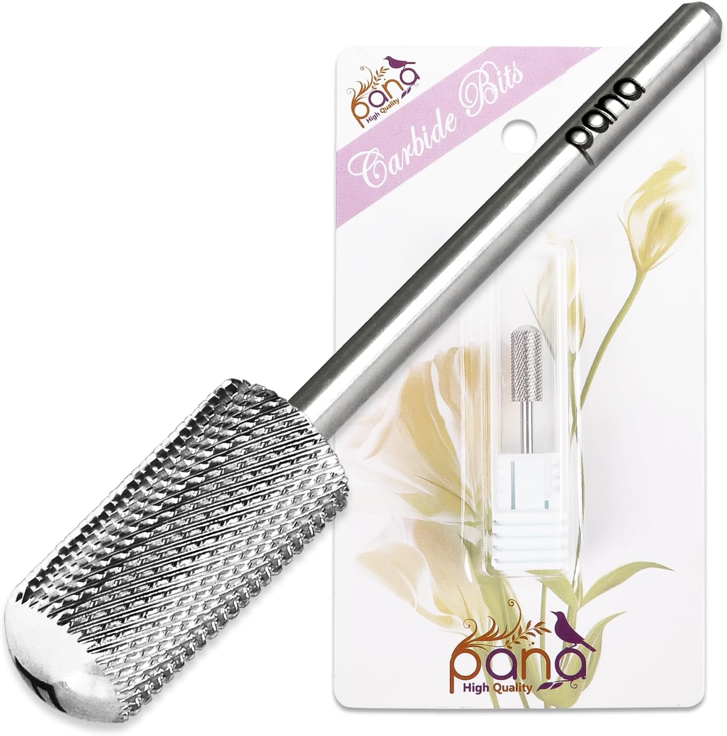 PANA 3/32" Small Smooth Round Top Safety Carbide Nail Drill Bit for Gel Polish & Acrylic Removal Nail Salon Manicure Pedicure Electric File Tools (Small Barrel - Silver, Fine)