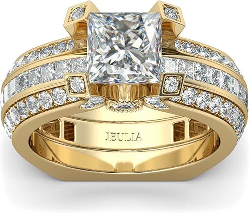 Miniatura 5 de Jeulia - Juego de anillos de boda de diamante para mujer juego nupcial de halo intercambiable de plata de ley, anillos de compromiso, aniversario,