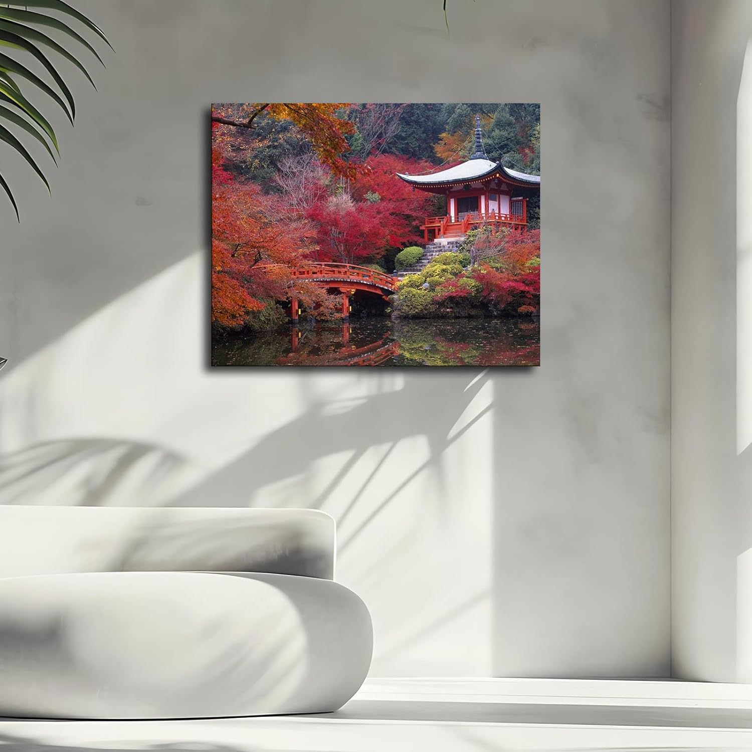 Japanese House and Garden Autumn Office Poster Wall Art for Living Room Bedroom Wall Art Printins Wall Decor Gift (8x12inch-Framed)