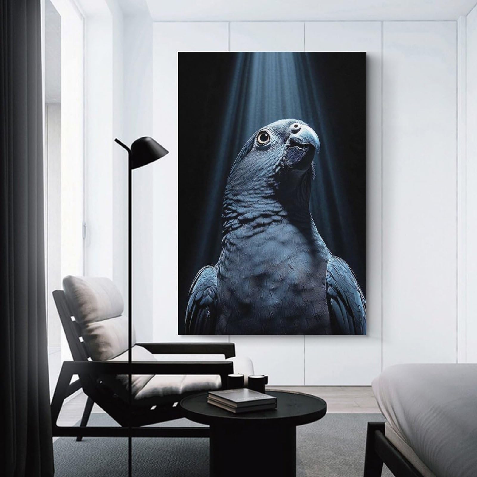 Junmoney Blue Parrot Portrait with Dramatic Lighting Canvas Art Print 24x36inch(60x90cm), for Bedroom Decor, Cosy Corners Or Studios, An Easy Wall Refresh for Bedrooms