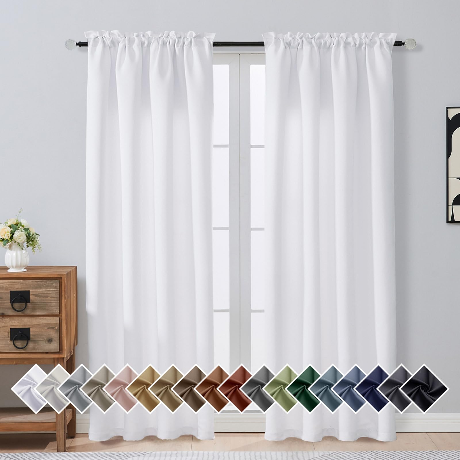 OVZME Pure White Curtains for Bedroom 72 Inches Long 2 Panels Set, Solid Thermal Insulated Light Filtering Window Curtains for Living Room, Dual Rod Pocket Soft Window Drapes, 2x40Wx72L Inches