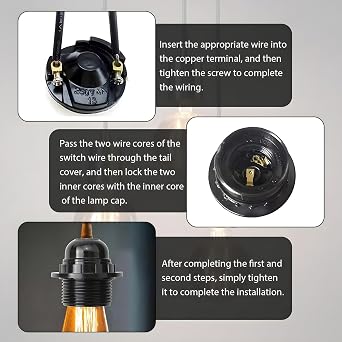 4PCS E27 Lamp Holder, Screw E27 Light Fitting Bulb Holder, Pendant Socket with Shade Ring, Threaded Entry Lamps Fittings Adapter Parts for Table Ceiling Lights (Black)