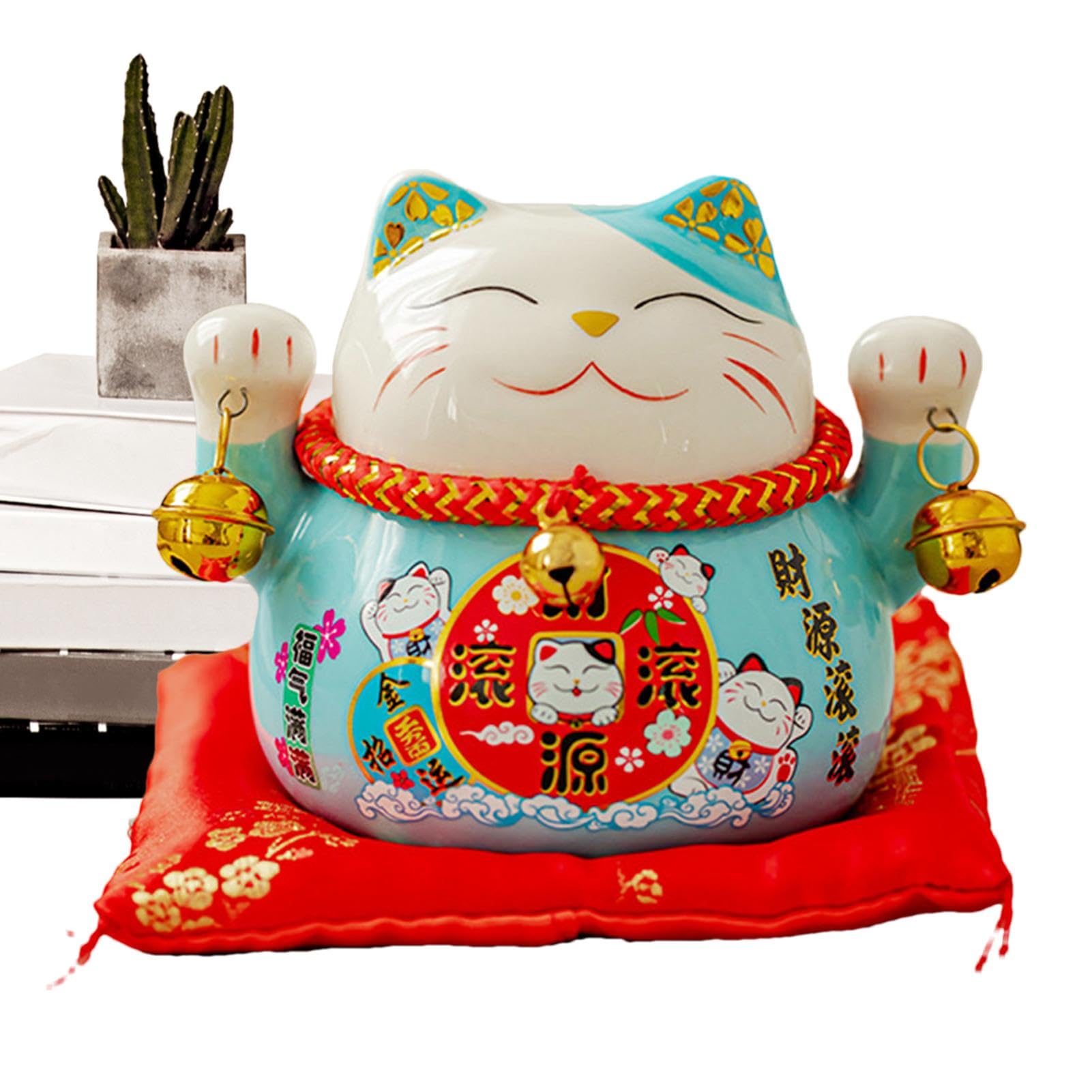 Figura de gato de la suerte | Maneki Neko Feng Shui Fortune Lucky Cat | Figura de gato de riqueza de 4.5 pulgadas, fortuna Maneki Neko Feng Shui, decoración creativa del hogar, decoración de pasteles,