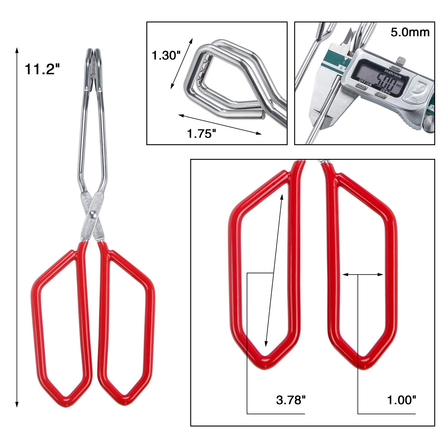 MSY BIGSUNNY Stainless Steel Scissor Tongs Heavy Duty Cooking Tongs with Soft Handles (2, red 11" + 11"), Red 11''+11'' - Image 4