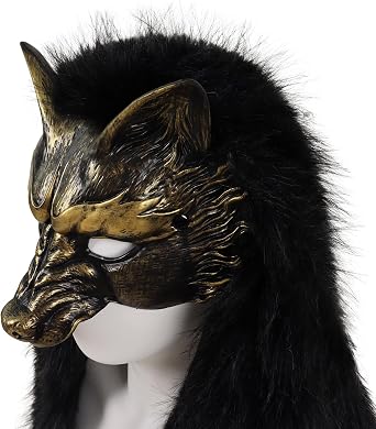 HAOAN Viking Wolf Mask Faux Fur Headdress Werewolf Barbarian for Halloween Cosplay Costume Accessories