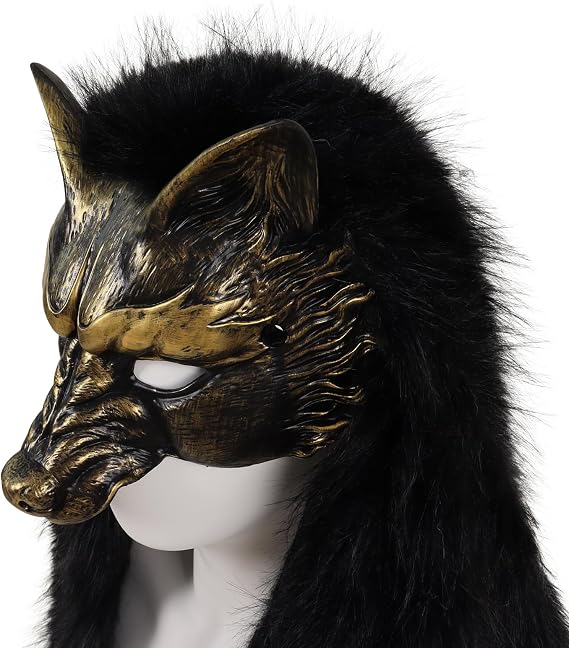 HAOAN Viking Wolf Mask Faux Fur Headdress Werewolf Barbarian for Halloween Cosplay Costume Accessories