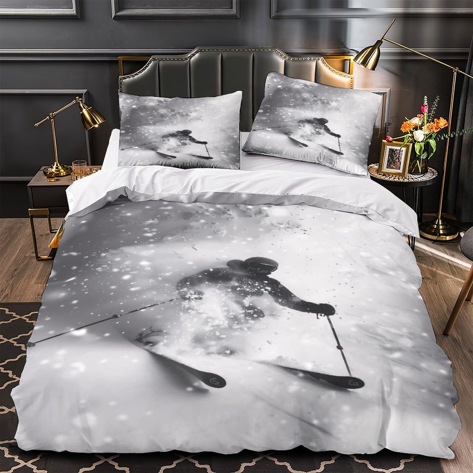 Housse de couette ski couple amoureux microfibre douce