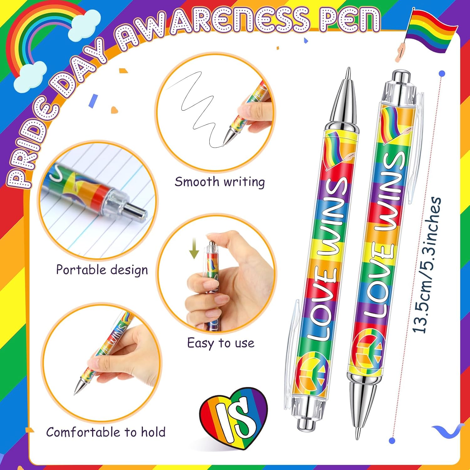 36 Pcs Rainbow Pride Pens Gift Bulk LGBTQ Lesbian Gay Day Party Favors Love Is Love Courage Retractable Ballpoints for Women Men Couple Classroom Office Supplies - Image 2