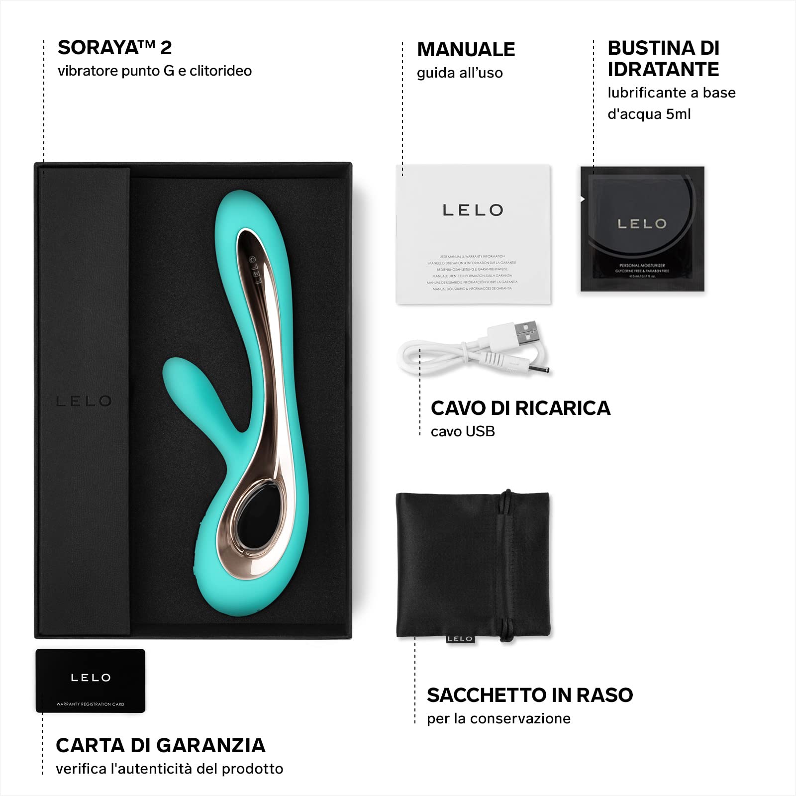 LELO SORAYA 2 Vibratore Rabbit per il Punto G e il Clitoride, Impermeabile e Wireless, Vibratore Donna con Stimolatore Clitorideo Femminile, Sex Toys per Donne, Vibratori Femminili, Aqua