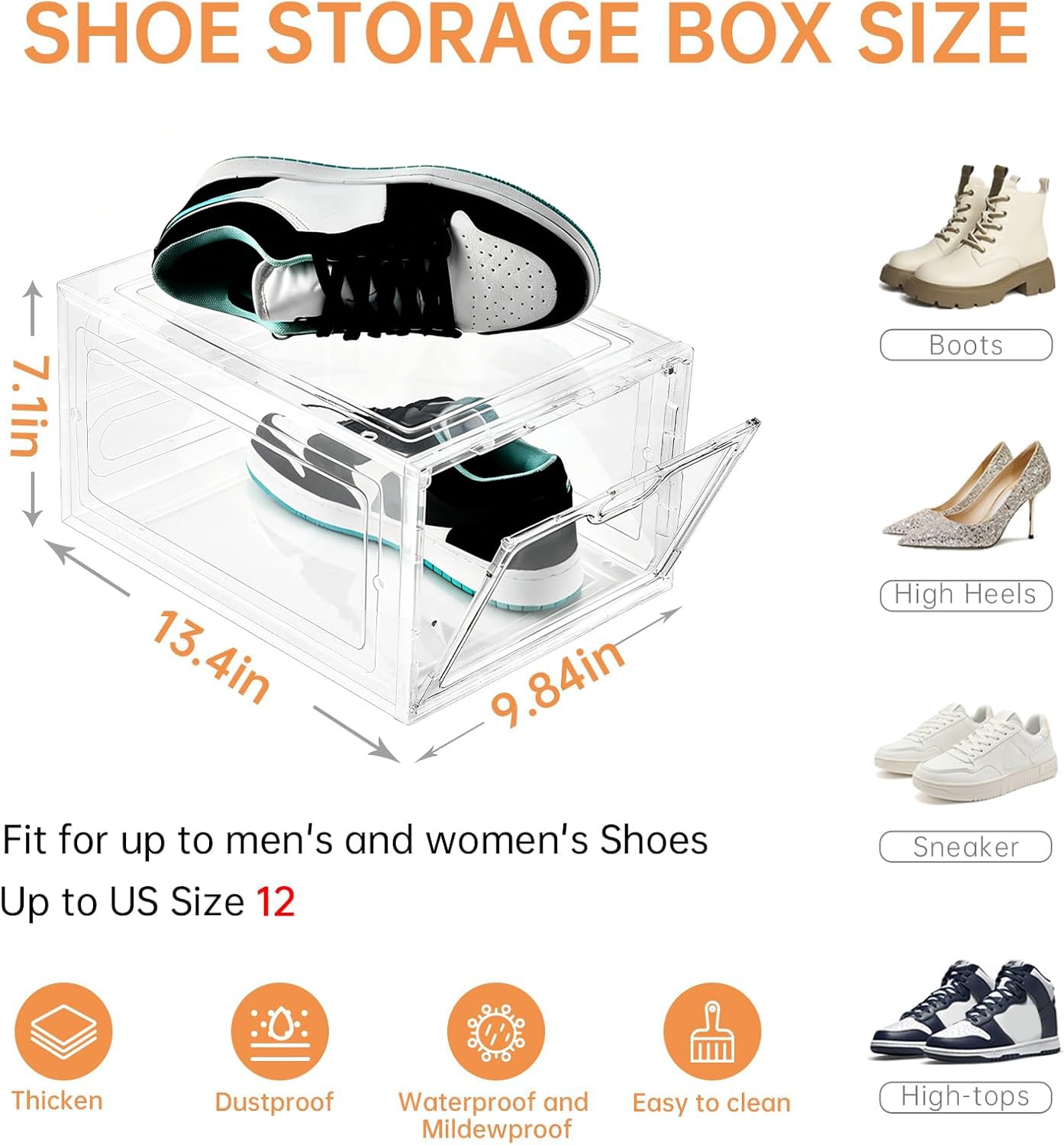 Aliscatre Schuhboxen, transparenter Kunststoff, stapelbar, 6 Stück, Schuh-Organizer für Schrank, Schuhbehälter für Sneaker-Display, passend für US-Größe 47 (34x24.9x18 cm)