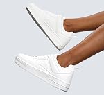 LUCKY STEP Femmes Mode Sparkle Strass Sneakers Blanc Cuir Bas Haut Tennis Chaussures Dentelle Haut Casual Chaussures de marche confortable