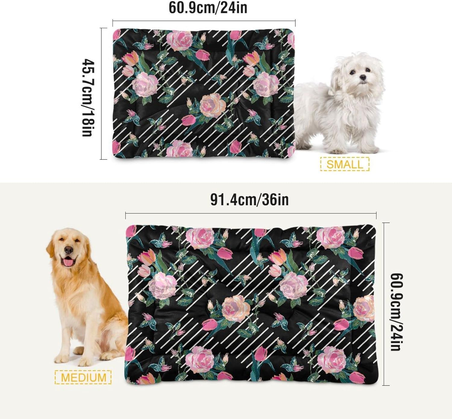 review Ultra Soft Pet Bed Washable Dog Bed Crate Mat for Dogs Fleece Dog Crate Kennel Pad Cat Pet Bed Liner 36x24in Roses Ahd Tulips