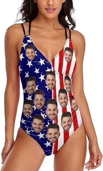 Custom Bathing Suits with Face Printed Personalized Swimsuits with Picture of Husband Photo for Women -8 Sizes