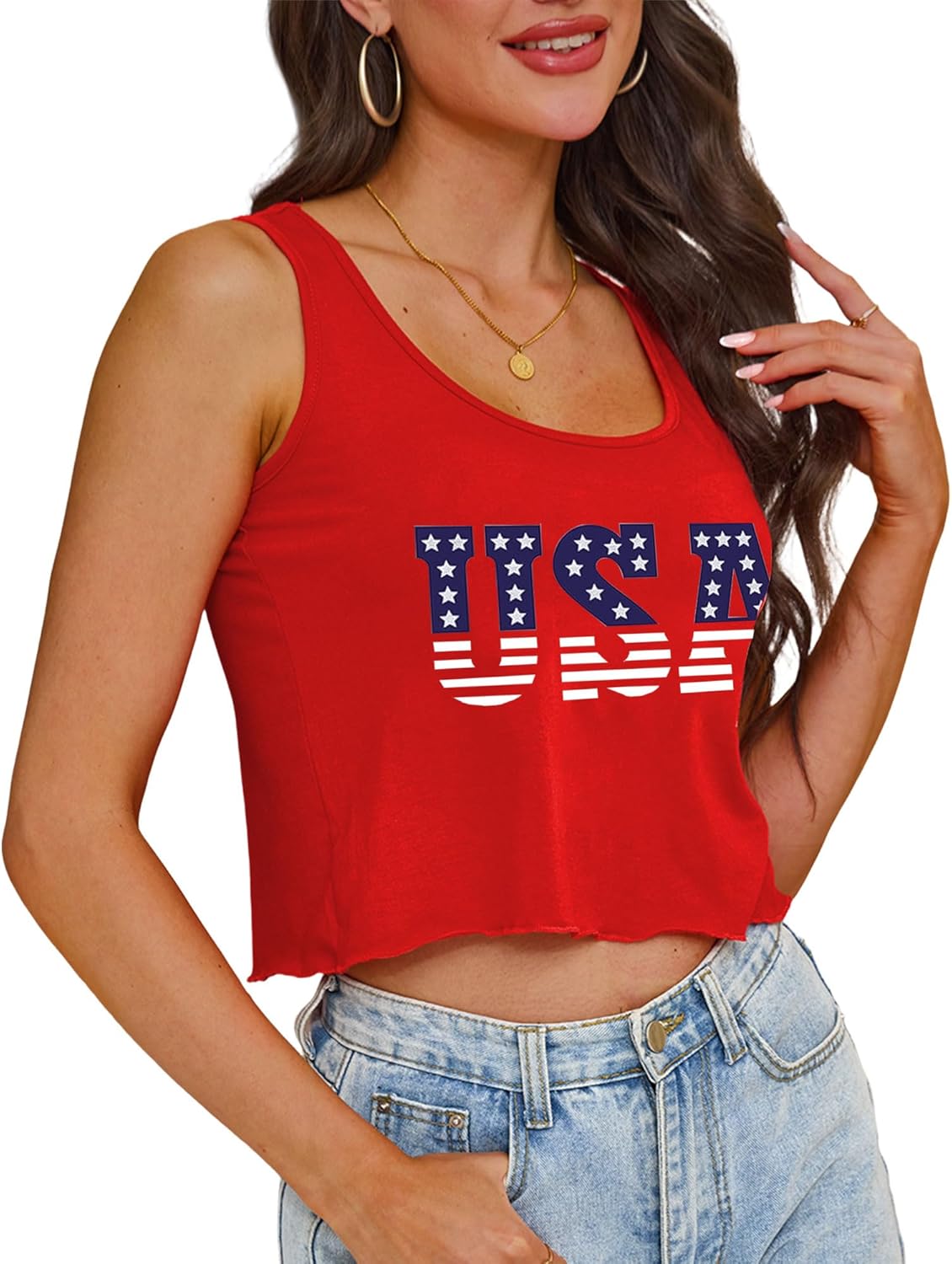 Aluvee USA 4th of July Tank Tops Women Red White and Blue Shirts Tank Tops American Patriotic Flag Crop Sleeveless Tee - Image 3