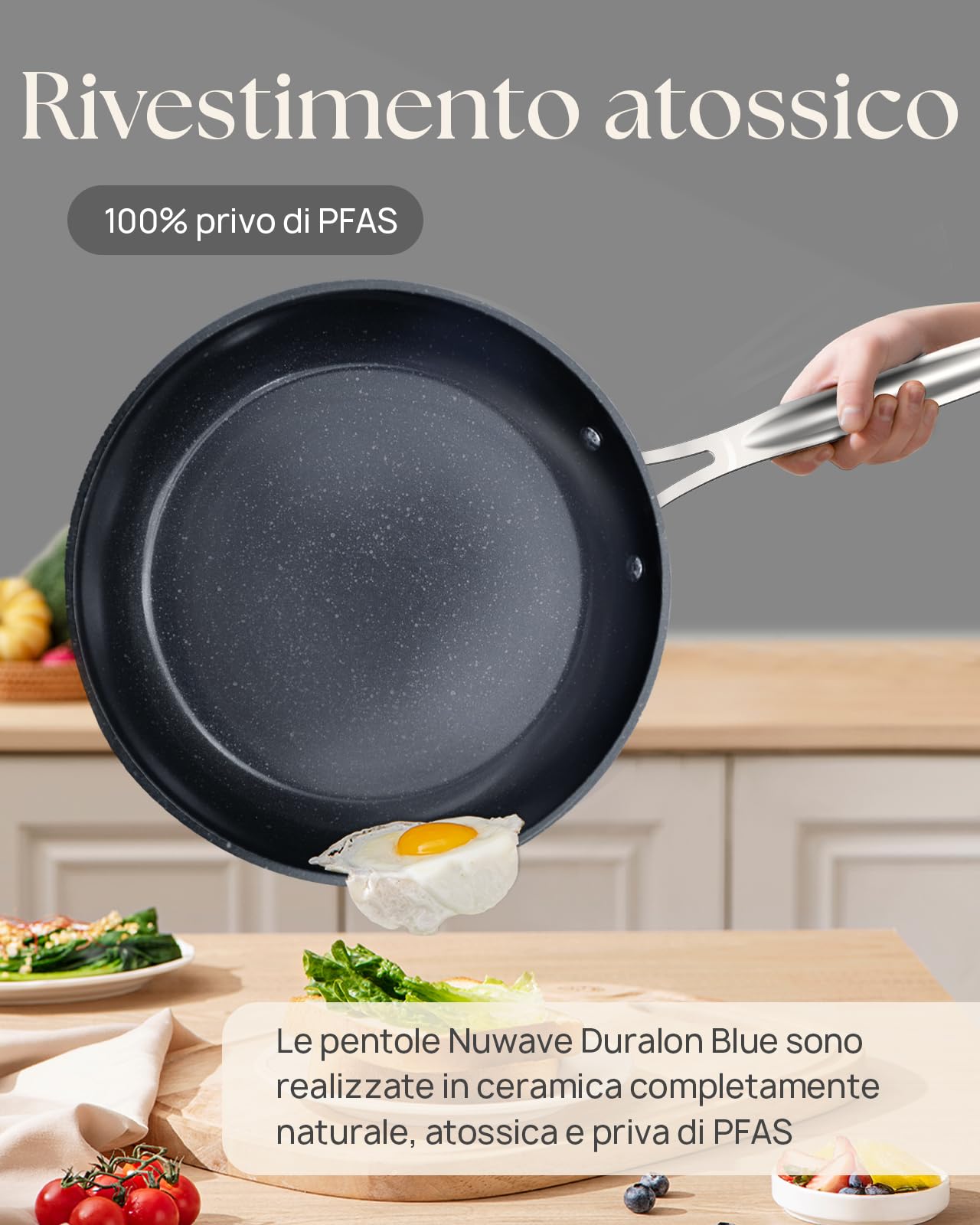 Nuwave Pentola da 7,6 litri in Ceramica Antiaderente Duralon Blue in Grigio, Priva di PFAS, Compatibile con Induzione e Forno, Lavabile in Lavastoviglie, Manici Freschi e Resistente ai Graffi