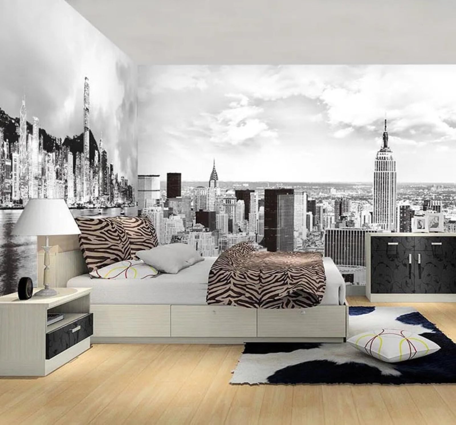Wallpaper-3D-Xlm 250Cm×170Cm(B×H) Retro Black And White City Architecture Rivers Landscapes 3D Wallpaper Easy Install Feature Office Living Room Sofa Bedroom Tv Background Wall Decoration-250Cm×170Cm