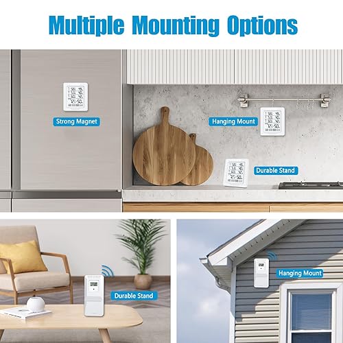 Miniatura 6 de Termómetro inalámbrico para interiores y exteriores con 3 sensores remotos, medidor digital de temperatura y humedad con rango de 500 pies492.1 ft,
