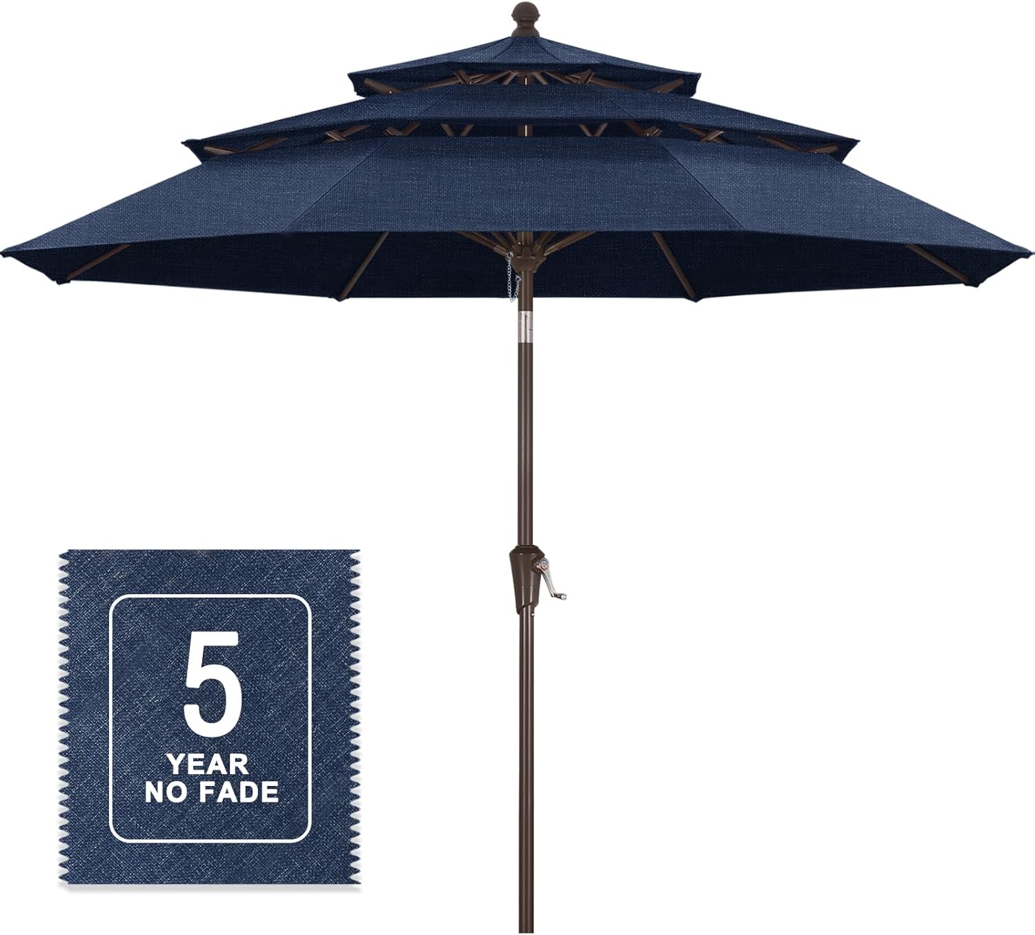 MASTERCANOPY 9ft 3-Tier Olefin Patio Umbrella with Tilt Crank, 5-Year-Non-Fading Canopy & 8 Fiberglass Ribs for Deck, Patio, and Garden, Peacock Blue