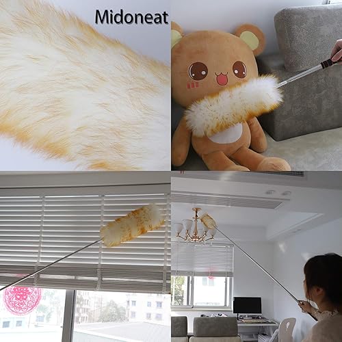 Miniatura 5 de Plumero de lana de cordero con cabezal de microfibra extra flexible, largo alcance/plumero extensible de hasta 86 pulgadas para limpiar ventilador