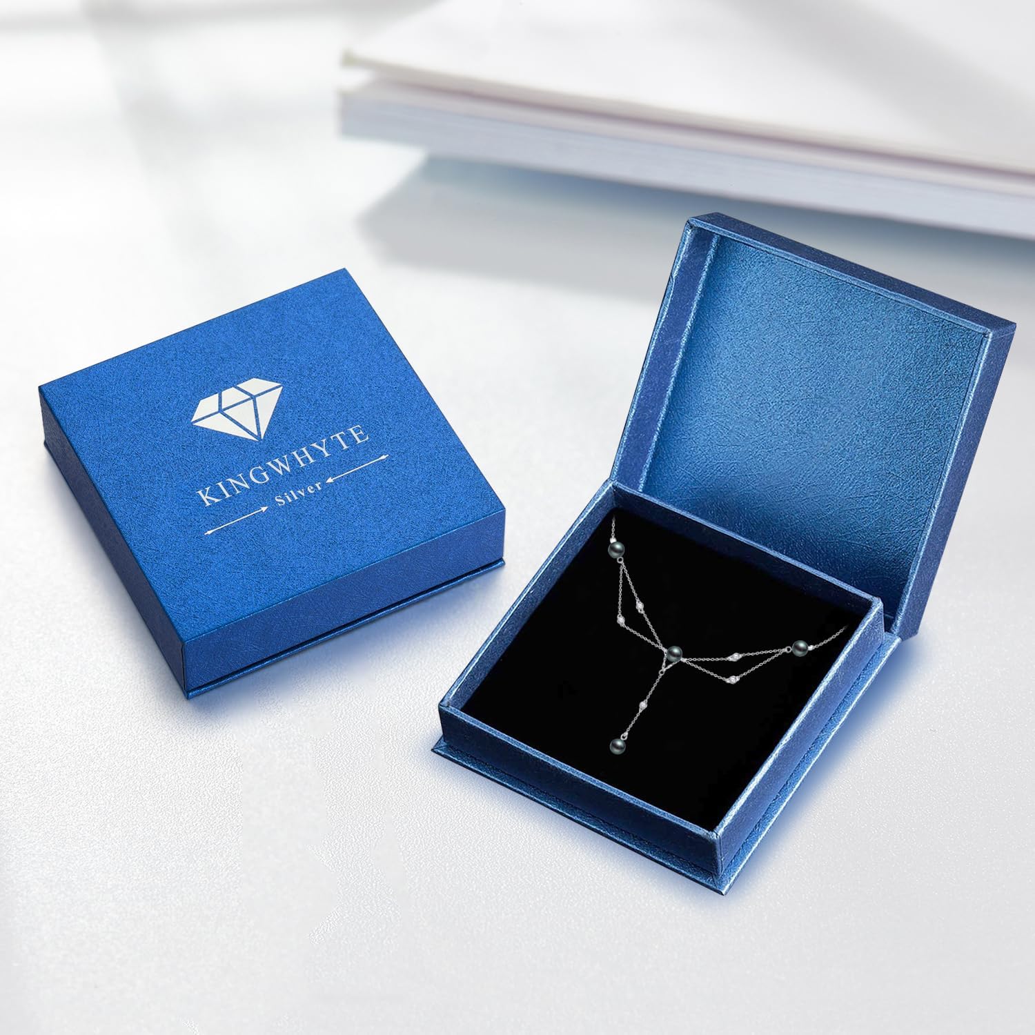 KINGWHYTE Pearl Necklaces for Women 925 Sterling Silver Y-Shaped Pendant Necklace Trendy Beaded Chain Wedding Dainty Pearl Strand Jewelry Gifts for Her - Image 7