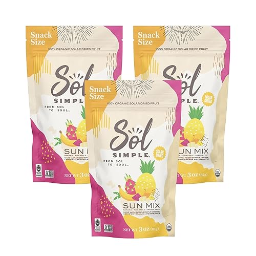 SOL SIMPLE Mezcla de sol seca orgánica Paquete de aperitivos de 3 onzas (3 bolsas en total) Tres ingredientes Vegano Sin OMG Sin azúcar añadido