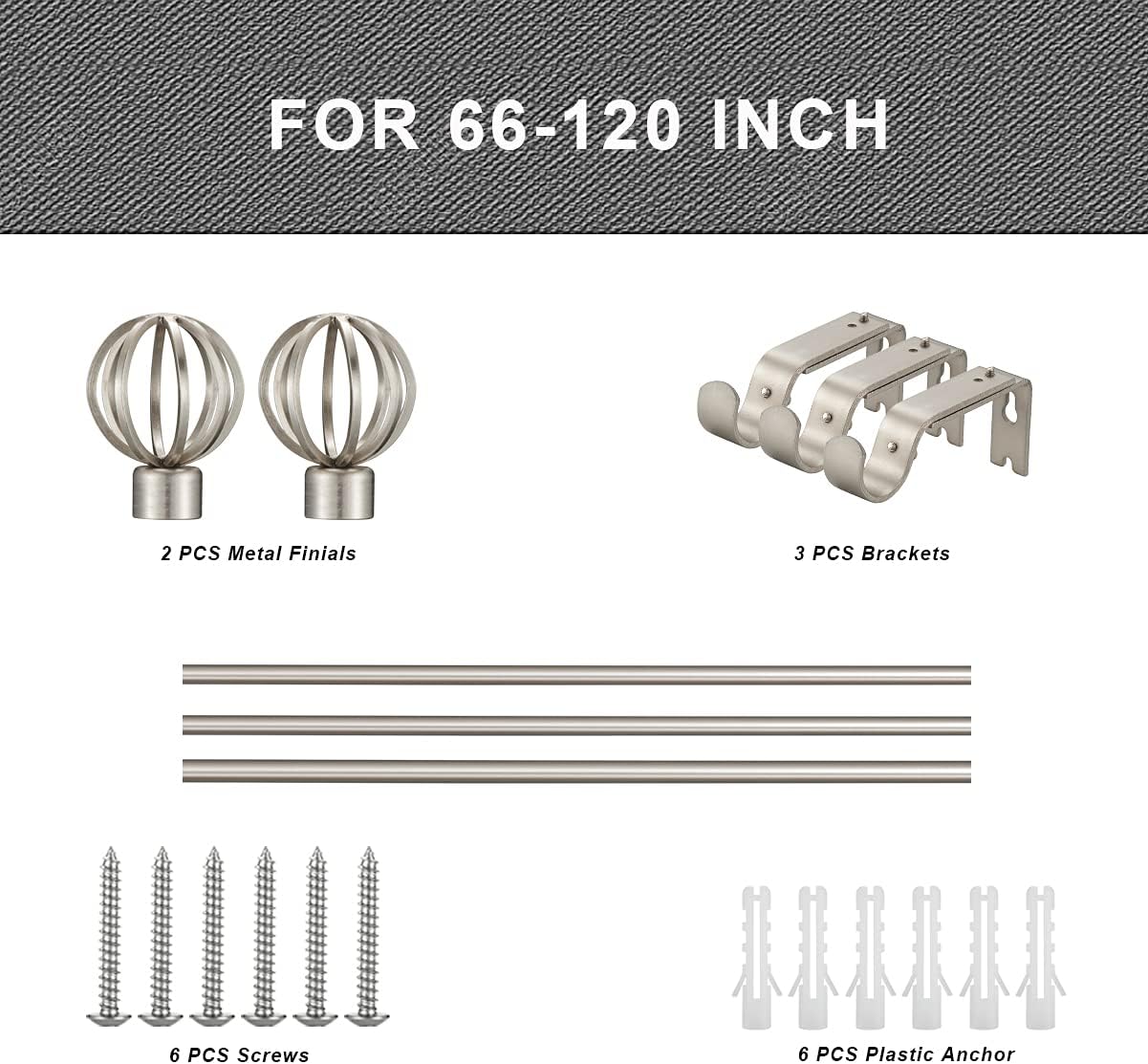 Curtain Rods for Windows 66-120'' ,Nickel Adjustable Window Curtain Rod in 1-Inch Diameter,Twisting Round Cage Farmhouse Blackout Curtain Rod : Home & Kitchen