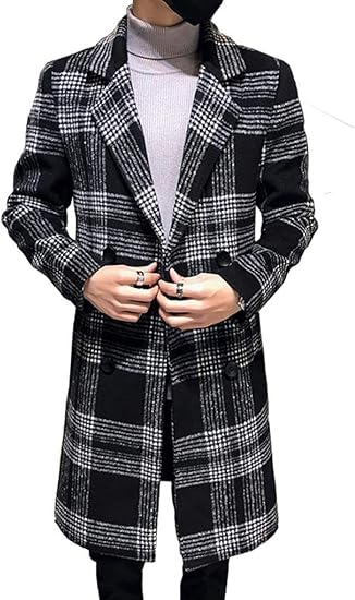 Amazon ニカ メンズ チェスターコート メンズ ダウンコート ロングコート アウター チェック柄 ビジネス 通勤 コート ジャケット 秋冬 細身 カジュアル ラシャ コート コート ジャケット 通販