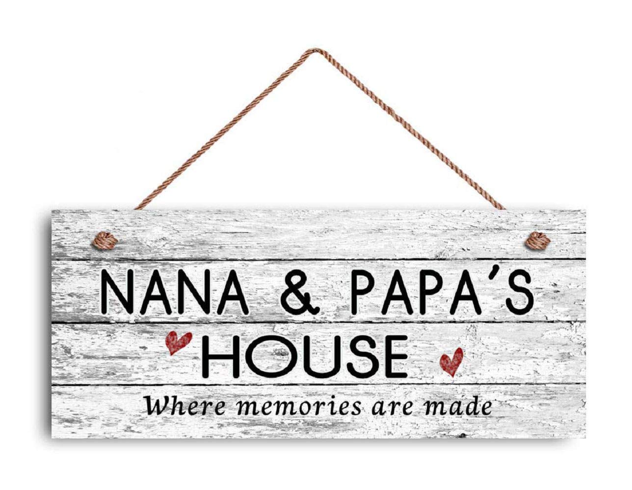 New Sign Nana and Papa's House Sign Where Memories are Made Distressed Style Gift for Grandparents Rustic Hearts 6" x 12"