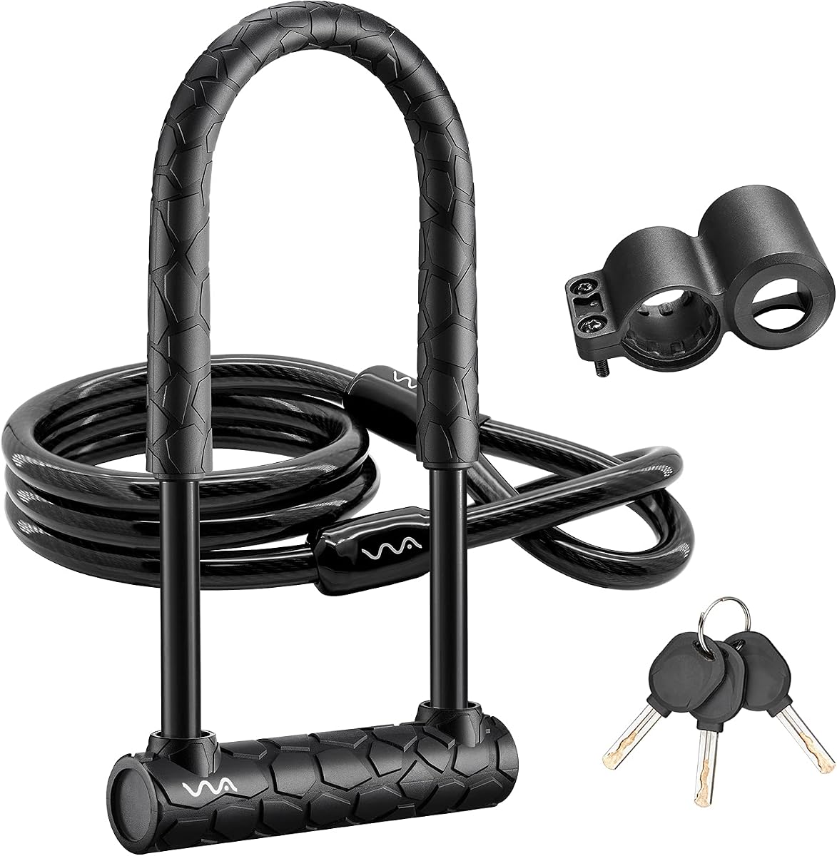 Bike Lock Heavy Duty Anti Theft Long Shackle Bike U Lock with Keys 4FT Security Cable and Mounting Bracket for Bicycle Ebike Scooter Commuter Bike