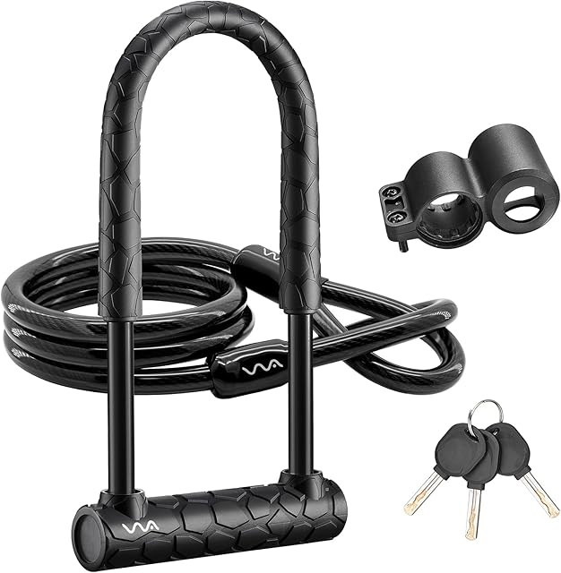 Bike Lock,20mm Heavy Duty Combination Bicycle u Lock Shackle 4ft Length Security Cable with Sturdy Mounting Bracket and Key Anti Theft Bicycle Secure Locks