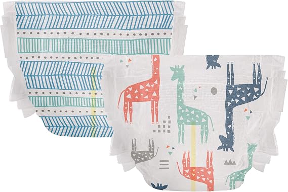The Honest Company Comfort Dry Disposable Diapers Plant-Based Sustainable Dots & Dashes and Multi-Colored Giraffes Club Box Size 1 8-14 lbs 80 Count