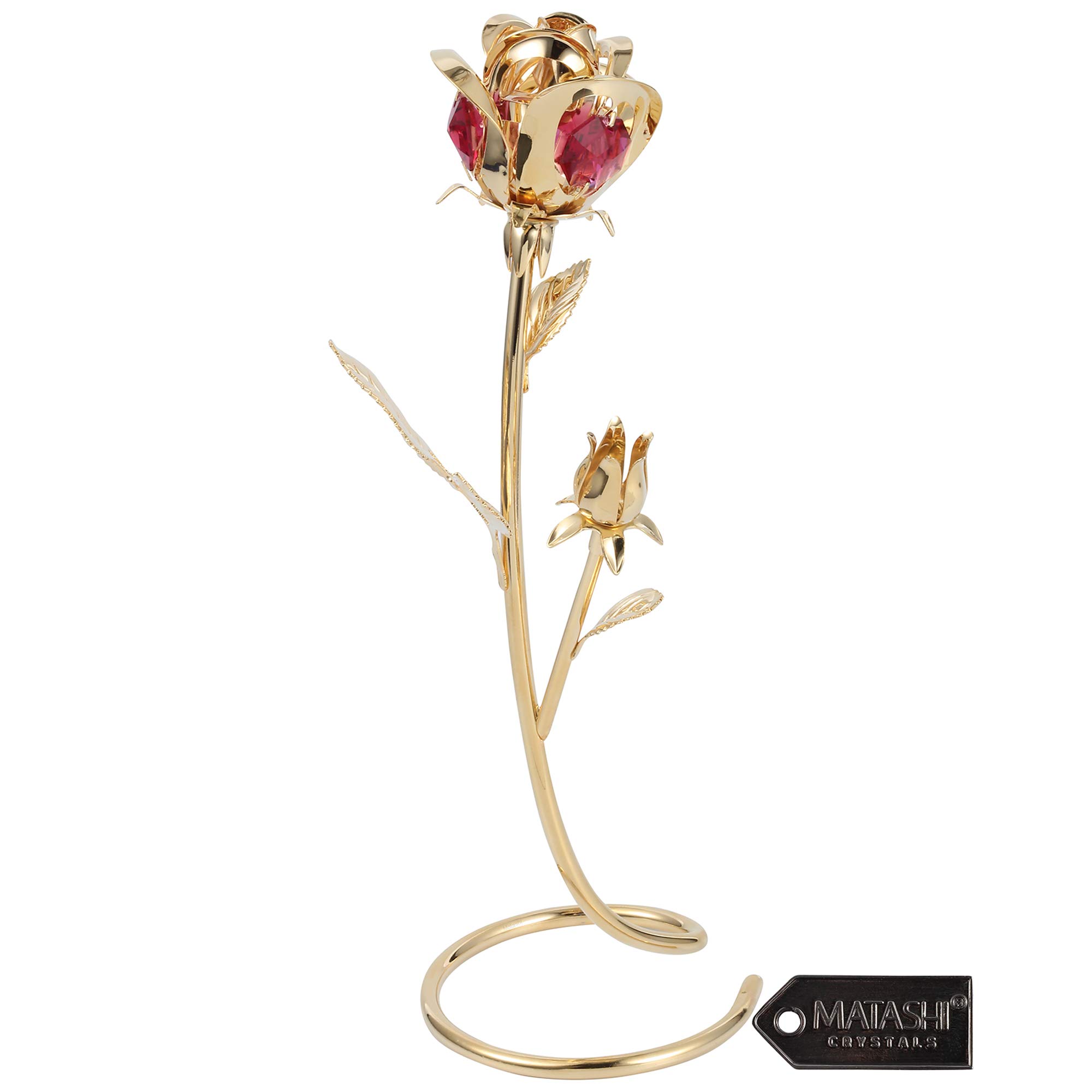 Matashi Double Rose Crystal Studded Flower Ornament Dipped in 24K Gold