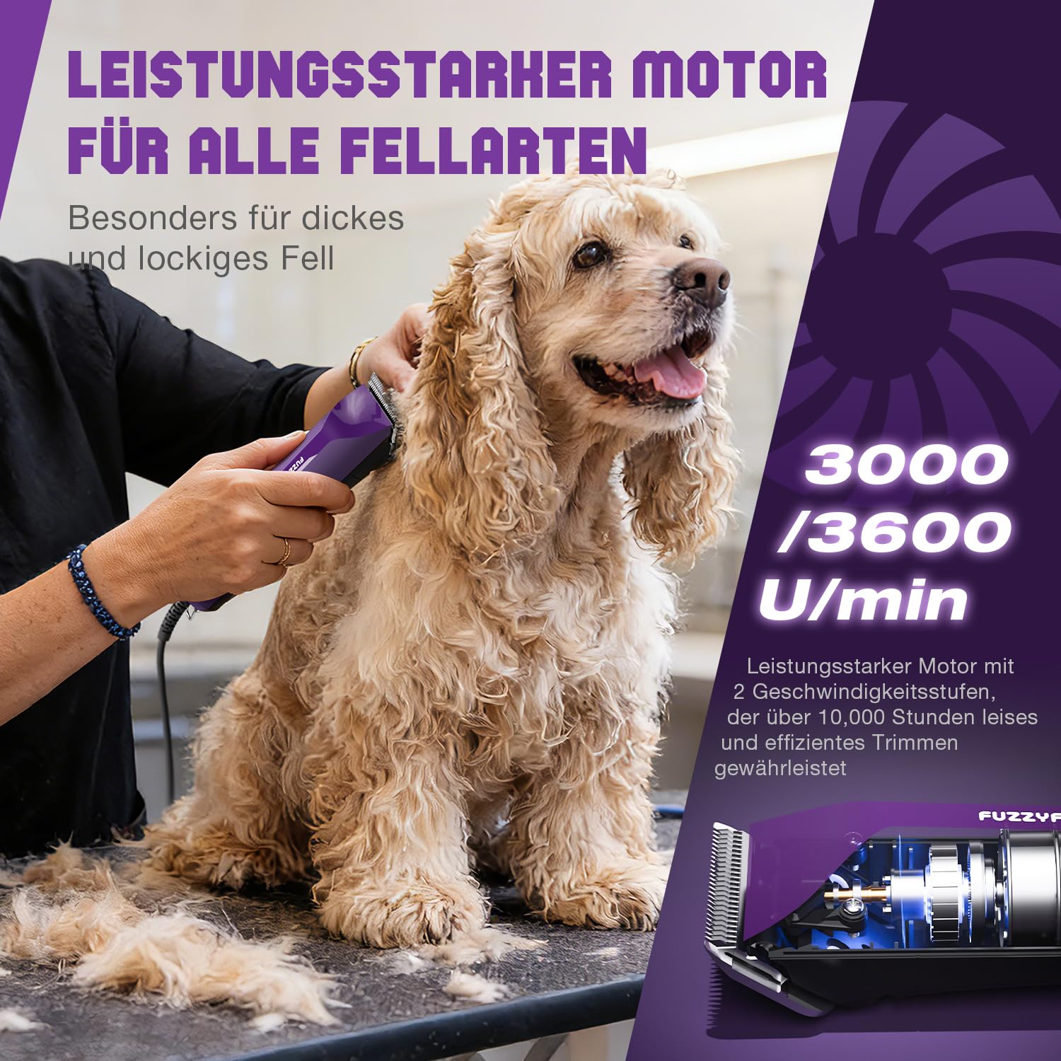 Hundeschermaschine Profi mit Kabel und Metall-Aufsteckkämme,3m Kabel,Läuft kühl und leise, mit Rutschfestes, Bruchsicheres Gehäuse für Dickes, Langes und Lockiges Tierhaare Fell