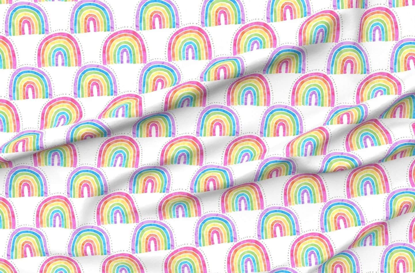 Spoonflower Fabric - Rainbow White Children Girl Kid Nursery Rainbows Printed on Petal Signature Cotton Fabric Fat Quarter - Sewing Quilting Apparel Crafts Decor