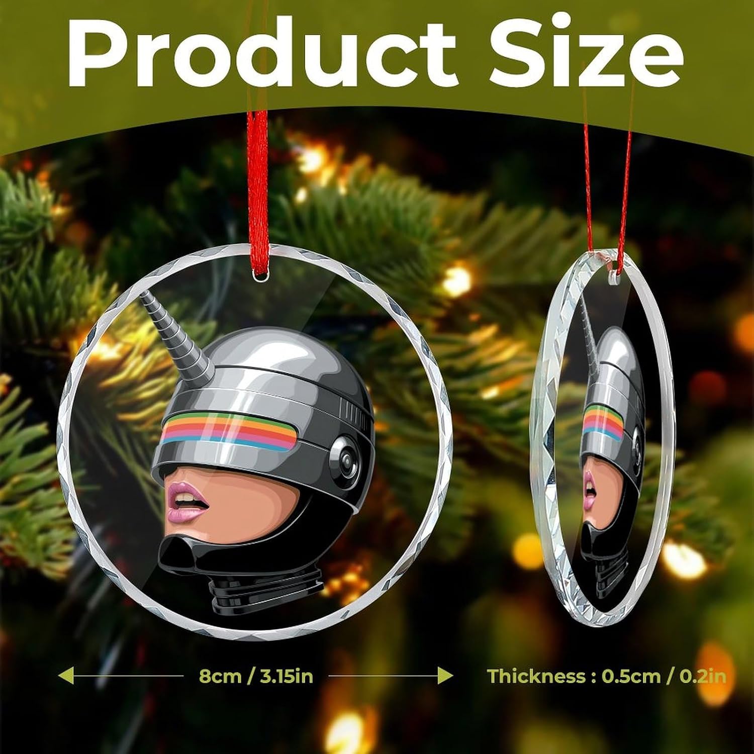 Cyber Uni-Corn Helmet Lady Christmas Decor Round Hanging Drop Pendant
