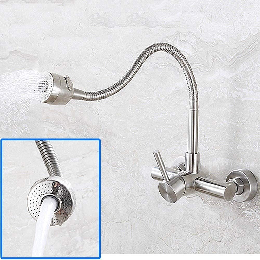Grifos Monomando para Fregadero, Grifo Giratorio de Cocina, Acero Inoxidable Sus en la Pared, Fregadero de Tubo Universal de Calor frío, grifos de Doble Orificio, Grifo de Agua de efluente