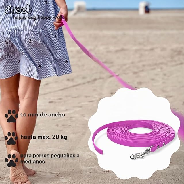 Foto 3 de 6 de Correa de Arrastre de 10 m, Correa para Perros, 1 mosquetón, Magenta, extraestrecha