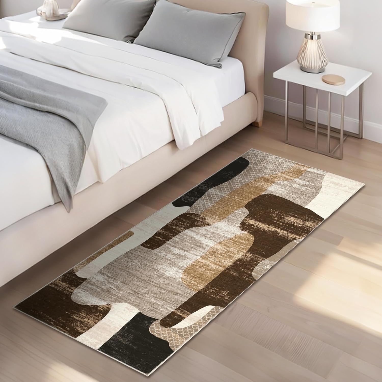 COZYLOOM Narrow Long Hallway Rugs 2x6 Abstract Print Runner Rugs with Non-Slip Backing, Ultra-Soft Faux Wool Accent Carpet, Non-Shedding Low Pile Indoor Floor Mats for Kitchen, Bedroom, Brown