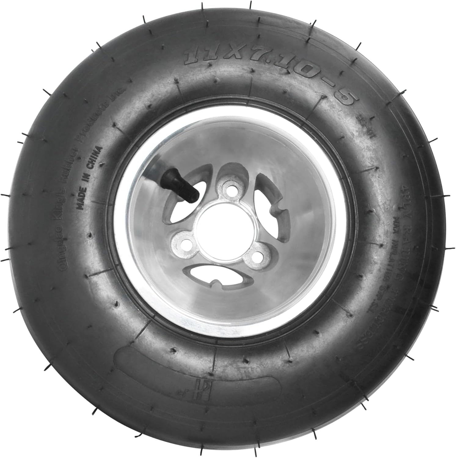11x7.10-5 Tubeless Go Kart Tire with 5" Rim, 3 Stud Smooth Slick Tread, 4-Ply Construction for ATV, UTV, Go Kart, Mini Bike, Golf Cart – Single Tire & Wheel