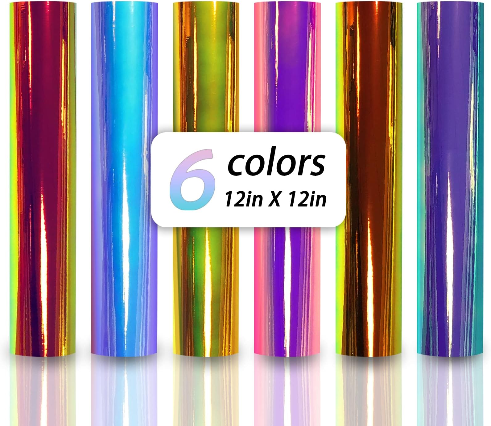 hadio 6Pcs Holographic Vinyl with 6 Colors, 12" x 12" Rainbow Effect Holographic Permanent Vinyl for All Cutting Machines, Permanent Vinyl Sheets for DIY/Craft Creation/School Handcraft/Christmas