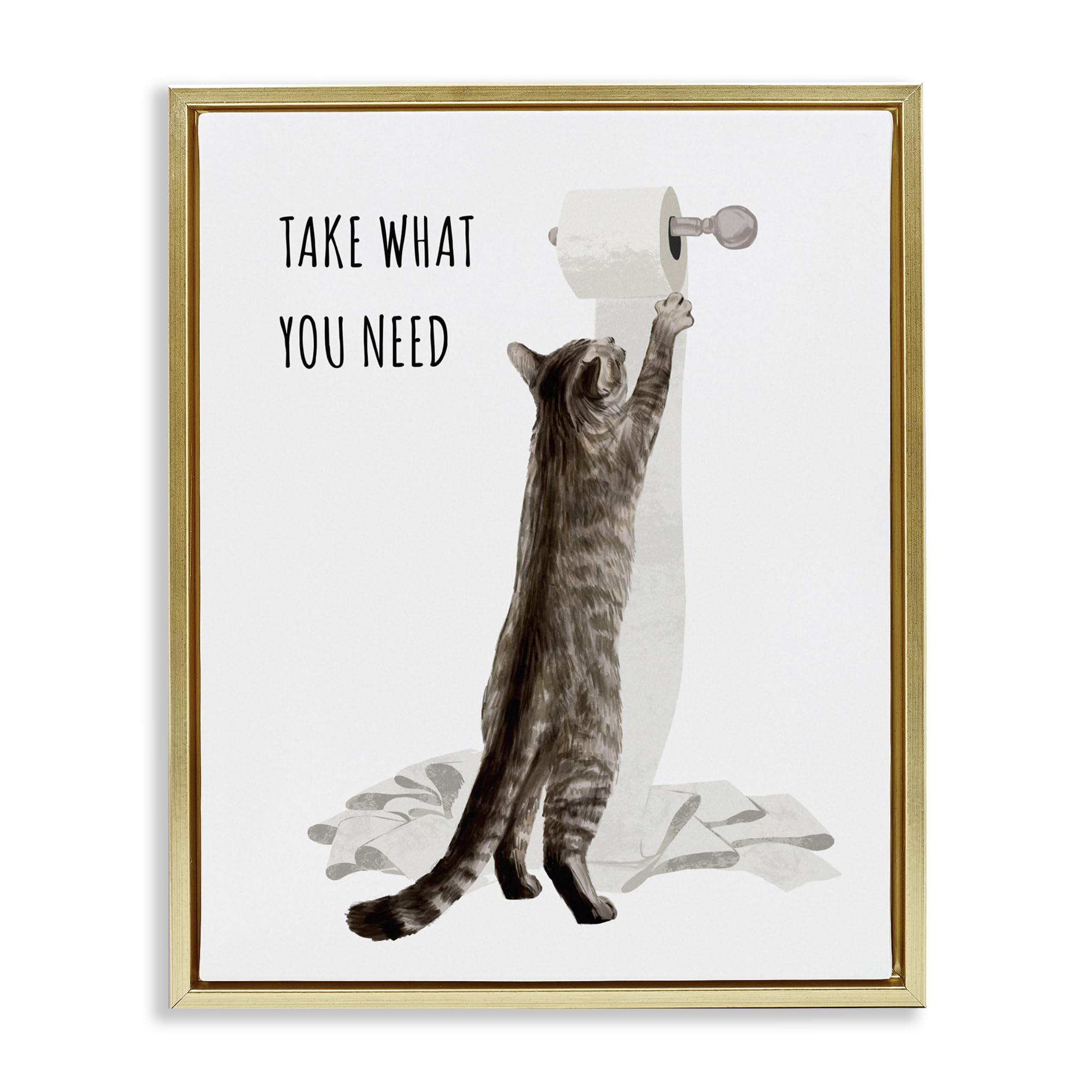 Humorous Cat Bathroom Comic, 17 x 21 Inch Canvas in Floater Frame