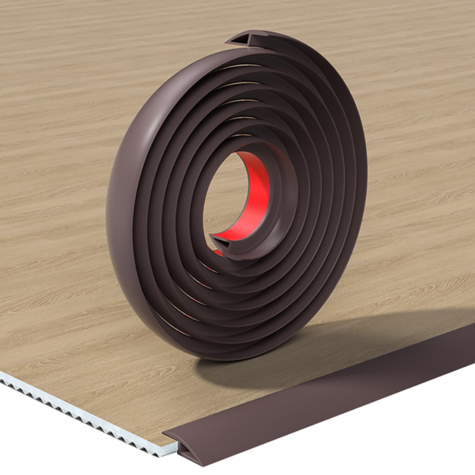 Perfil Transición Suelo Desnivel Autoadhesiva, Perfil PVC Moqueta, Tira de Umbral para Laminado, Moqueta, Parquet(Dark Brown,(5-10mm)5x500cm)