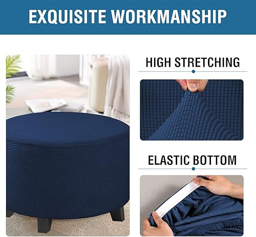 Vista 279 de H.VERSAILTEX Funda otomana elástica, funda otomana redonda, cubierta de almacenamiento otomana, funda protectora de muebles para reposapiés, ajuste