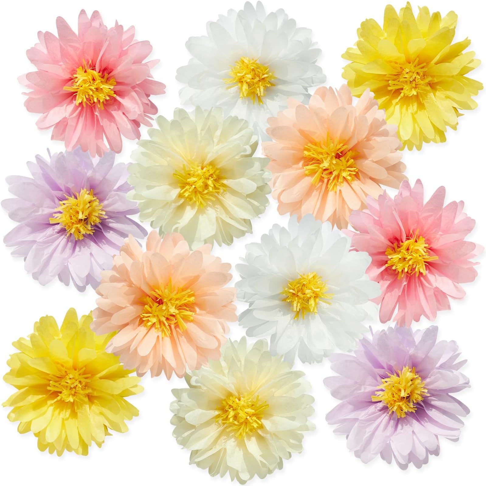 โ SUNBEAUTY 12Pcs Daisy Paper Flower Pom Poms 14โโ Large Tissue Flower Spring Pink Fans Decorations for Wall Backdrop Baby Shower Garden Wedding Tea Party Decor