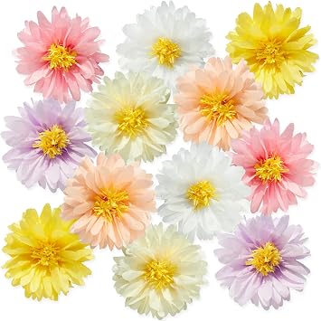 SUNBEAUTY 12Pcs Daisy Paper Flower Pom Poms 14  Large Tissue Flower Spring | Pink Fans Decorations for Wall Backdrop Baby Shower Garden Wedding Tea Party Decor